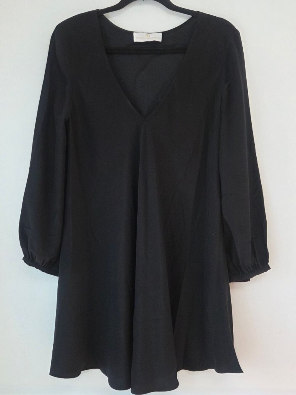 Amanda Uprichard 100% Silk Black Long Sleeve Shift Dress Mini Cocktail Size M